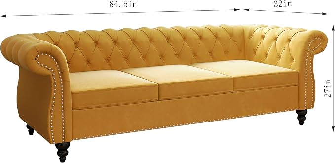 ORRD 2 Piece Living Room Set, Velvet Chesterfield Sofa Couch Chair - Image 7