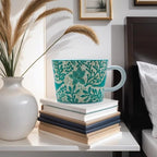 11 oz Mugs Set of 4 Porcelain Coffee Mugs Flower Mug Handle Oatmeal Milk Breakfast cup Painted Bone China Round Coffee cup