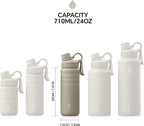 IDEUS Insulated Stainless Steel Water Bottle with 2 Leak-Proof Lids, Thermal Water Flask for Hiking Biking, 24oz, Celadon