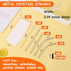 Lazycorner 16 Pcs Short Metal Straw, 6mm 5.5" 6.5" Kids Reusable Straw Silicone Tips Cleaner, Mini Small Stainless Steel Straws Fit 8 10 12 oz Tumbler/Wine Tumblers, Reusable Cocktail Straws(Silver)