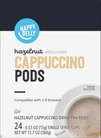 Happy Belly Light Roast Cappuccino Coffee Pods, Hazelnut Flavored, Compatible with K-Cup Brewers, 24 Count