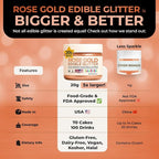 Bulk (20g) Rose Gold Edible Glitter for Drinks Edible Glitter for Cakes, Drink Glitter Brew Glitter Rose Gold Edible Glitter Cake Decorations Edible Rose Gold Glitter for Strawberries Cocktail Glitter