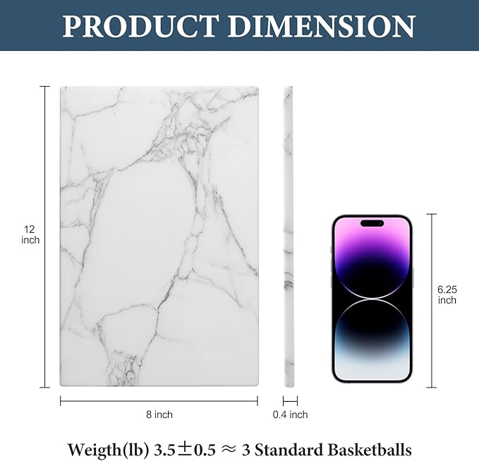 Koville Italian Natural Marble Cutting Board for Kitchen Pastry Bread Macaron Display, 12" x 8" Real Stone Slab Marble Cheese Board for Counter, Bathroom Perfume Tray Candle Plate (Arabescato)