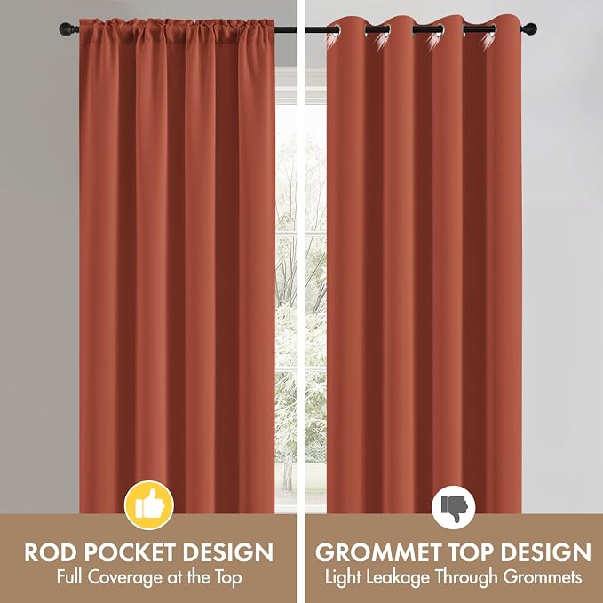 MIULEE Set of 4 Short Bedroom Blackout Curtains 54 Inch Long Burnt Orange | - Image 7