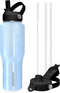 SENDESTAR 40oz Stainless Steel Water Bottle(Cold for 48 Hrs, Hot for 24 Hrs),Double Wall Vacuum Insulated Bottle with Straw Lid, Spout Lid and Flex Cap, Fit in Any Car Cup Holder TXIN-40-Laser Blue