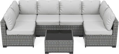 GarveeLife 7 Pieces Patio Furniture Set, Rattan Sectional Patio Sofa Set by GarveeLife