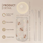 Bee 16oz Can Glass Tumbler with Acrylic Lid & Straw - Iced Coffee Cup for Women Girls, Aesthetic Cups Gifts for Birthday Christmas