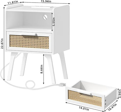 Lerliuo Rattan Nightstand with Charging Station, Cane Accent Side End Table - Image 3