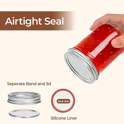 ComSaf Wide Mouth Mason Jars 16oz - 8 Pack, Pint Mason Jars with Lids and Seal Bands, Glass Canning Jars for Pickling, Jam, Jelly, Honey, Salad, Desert, Shower Wedding Favors, DIY Candles Decor