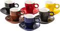 2.5oz Espresso Cups with Saucers Set, Colorful Coffee Cups Set, Ceramics Tea Cup with Handle, Coffee Mugs Set of 6, Assorted Colors