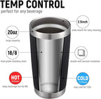 COMOOO 20oz Double Wall Vacuum Insulated Travel Mug, Stainless Steel Tumbler with Lid and Straw Durable Powder Coated Insulated Coffee Cup for Cold & Hot Drinks (Black. 2 pack