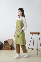 Cotton Linen Apron for Women - Adjustable Casual Apron with Pocktes, Great for Florist, Coffee House and Kitchen