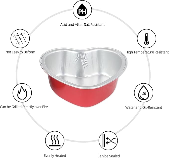 Mini Heart Shaped Cake Pans 3.5oz Aluminum Foil Heart Cake Pan with Lids, 25 pcs Disposable Small Heart Baking Pan Red for Valentine Weddings Birthday