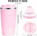 YINBAOGE Insulated Travel Coffee Mug Spill Proof Leak Proof Pobtable To Go Camping Stainless Steel Coffee Tumbler Reusable Coffee Cups with Lids Thermos for Hot and Cold Drink (Pink, 12 OZ)