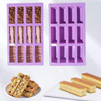 2Pcs oat bar mold - 12rectangle silicone molds - Chocolate silicone mold for baking candies/energy bars, cheesecake, dried fruit cereal cookies (2, purple)