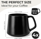 MIAMIO - Coffee Mugs Set of 4 / Large Ceramic Coffee Cups (14 oz) - Mug for Cappuccino, Tea, Espresso - Microwave and Dishwasher Safe - Luxe Collection (Black Series)