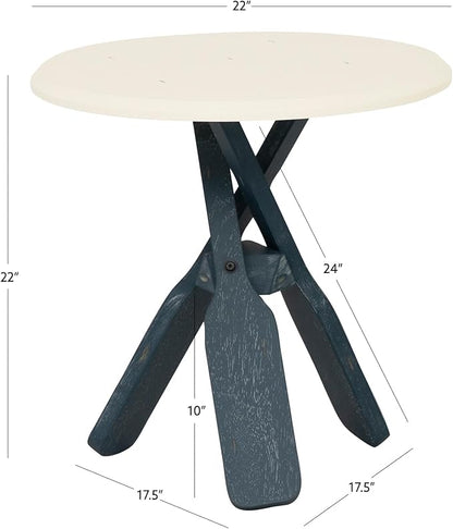 Linon Opal Distressed Wood Coastal Canoe Paddle Side Table in Blue/Cream - Image 3