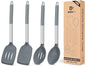 Pack of 4 Silicone Cooking Utensils Set, Non Stick Large Solid Spatulas, Heat Resistant Gray Slotted Spoons, Ideal BPA Free Kitchen Turners for Frying, Mixing,Serving,Draining,Turning,Stirring