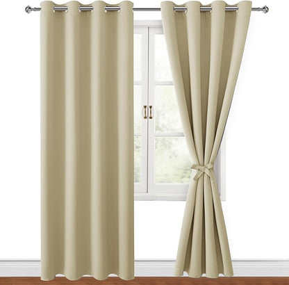 Blackout Curtains for Bedroom, Light Beige, 52 x 84 Inch, 2 Panels | Thermal by Hiasan