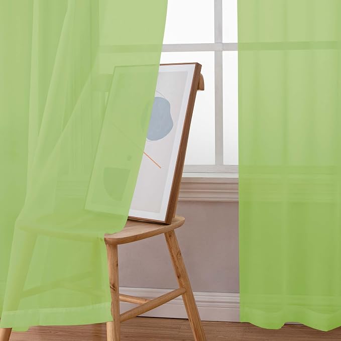 Chyhomenyc Sheer Lime Curtains 90 inches Long 2 Panels, Light Filtering Soft - Image 2