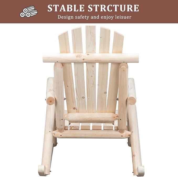 Outvita Wooden Rocking Chair, Fir Log Adirondack Rocker, Outdoor Wood Accent - Image 7