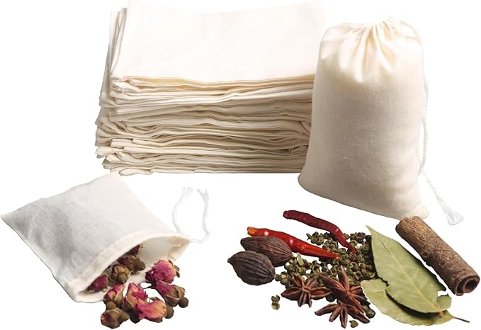 Eketirry Spice Bags, 20pcs Reusable Empty Tea Bags, Muslin Strainer Bags, Soup Bags for Cooking, Natural Cotton Fine Mesh Cheesecloth Bags for Cold Brew Coffee(6 x8Inch)