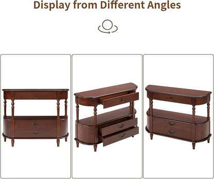 Solid Wood Retro Curved Console Table - Image 9