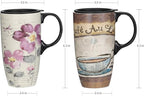 Topadorn Ceramic Travel Mug Latte Mug 17 oz. Coffee Cup with Sealed Lid and Gift Box, Set of 2