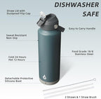 BJPKPK Insulated Water Bottle with Straw Lid, 40oz Large Thermos, BPA Free Leak Proof Stainless Steel Metal Water Bottles, Tumblers, Cups, Flasks for Travel, Sports, Grey