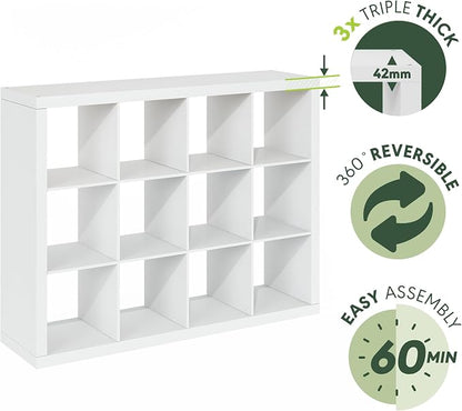 Furinno Cubicle Book Shelf, 12-Cube Bookshelf, Triple Thick Frame Cube Storage - Image 4
