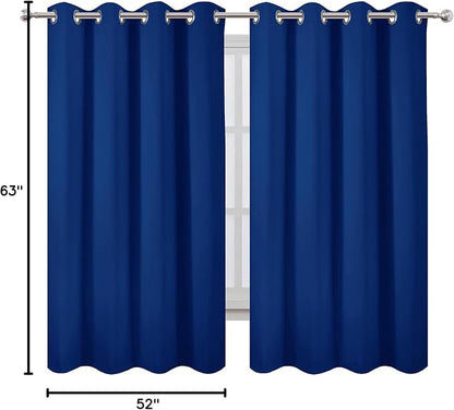 Blackout Curtains 52 x 63 inch/Royal Blue Curtains Set of 2 Panels/Thermal - Image 9