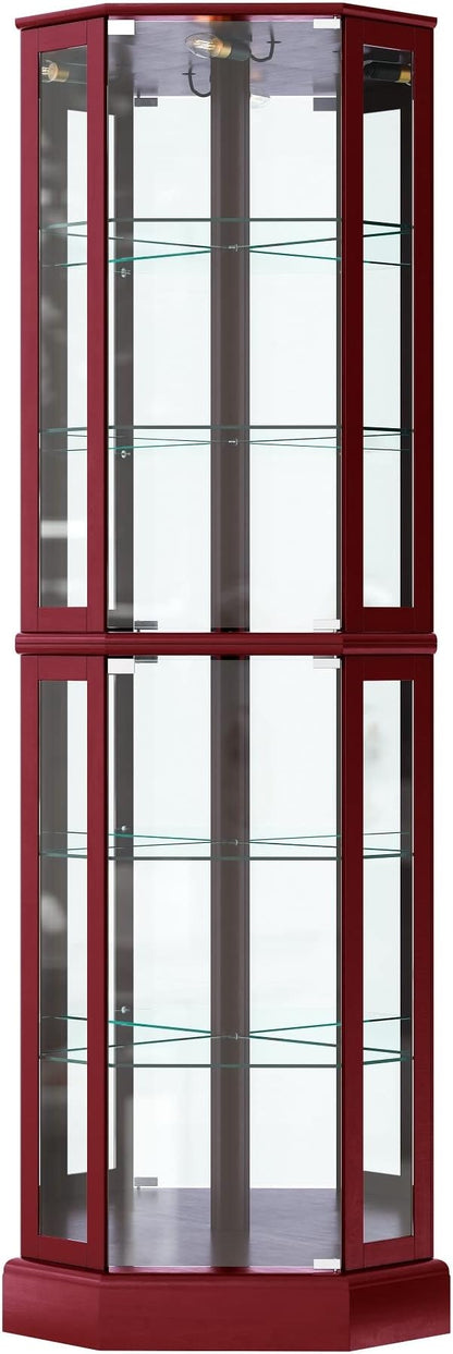 BELLEZE Lighted Corner Display Curio Cabinet Wooden Curved Shelving Unit - Image 6