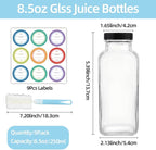 ZZT 9 Pack 8 oz Glass Juice Bottles, 250 ml Glass Reusable Water Bottles with Lids, Water Drinking Jars with Labels and Brush,Water Drinking Jars for Milk,Juicing,Beverage Glassware