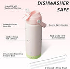 BJPKPK Insulated Water Bottle with Straw Lid, 18oz Thermos Water Bottles, Flex Handle & Non-slip Boot, BPA Free Leak Proof Stainless Steel Metal Thermos, Tumblers, Cups,Pearl Pink