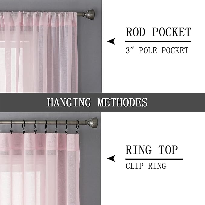 Tollpiz Sheer Curtain Linen Textured Bedroom Curtains Sheer Light Filtering Rod - Image 5