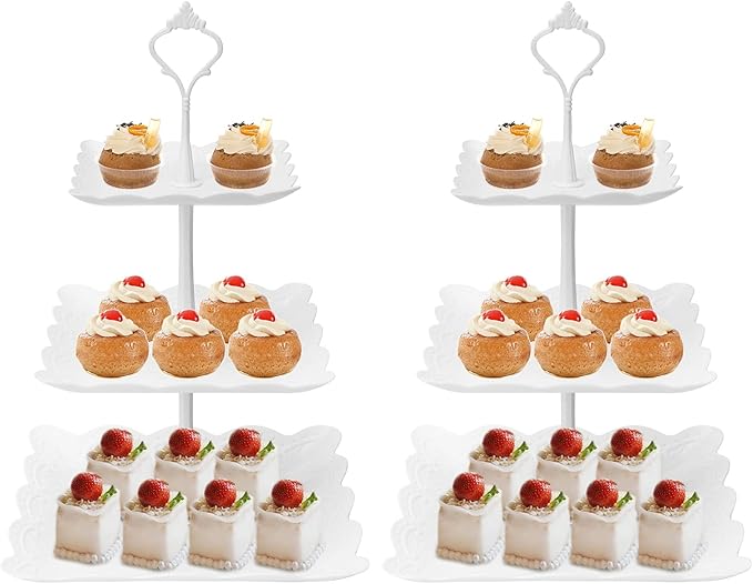 Coitak Plastic Cupcake Stands, 3 Tier Cupcake Stand, Dessert Tower Tray for Tea Party, Baby Shower and Wedding (2 Pack)