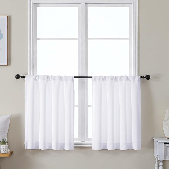 Simplebrand Ava Pure White Curtains 24 Inches Long 2 Panels, Light Filtering by Simplebrand