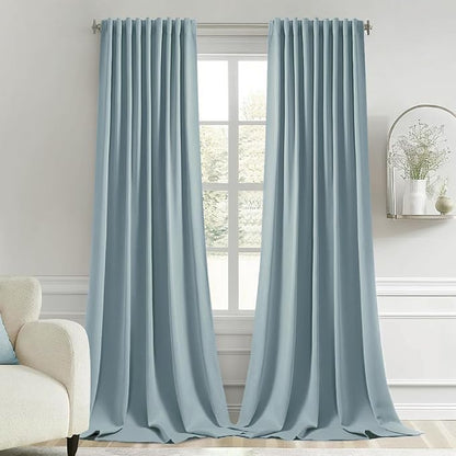 MIULEE Slate Blue Back Tab Blackout Curtains 52x96 Inch Long 2 Panels Set | Rod by MIULEE