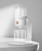Glass Tea Pot with Infusers for Loose Tea and Drip Coffee Pour Over, Semi Automatic Tea Set with Magnetic Clear Teapot, White