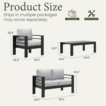 LayinSun Outdoor Aluminum Furniture Set, 4 Pieces Patio Sectional Conversation - Image 8