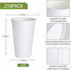 LITOPAK 210 Pack 16 oz Disposable Paper Coffee Cup, Hot/Cold Beverage Drinking Cups for Water, Paper Coffee Cups, White Hot Coffee Cups, Suitable for Party, Picnic, Travel, and Events