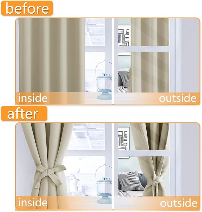 Blackout Curtains for Bedroom, Light Beige, 60 x 72 Inch, 2 Panels | Thermal - Image 4