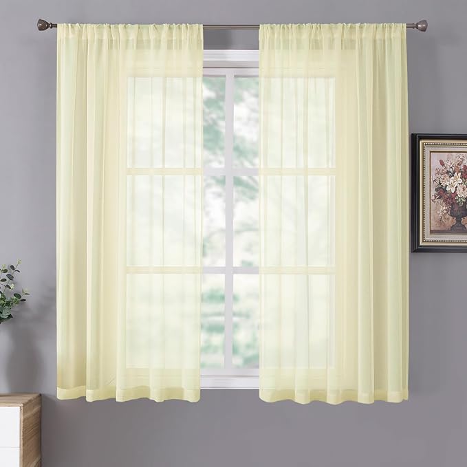 Tollpiz Short Sheer Curtain Linen Textured Living Room Curtains Sheer Light by Tollpiz
