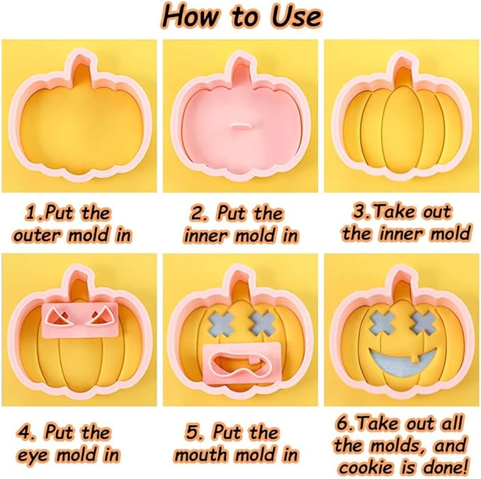 Mini Pumpkin Cookie Cutters, DIY 3d Halloween Raised Design Cookie Stamps, Cookie Cutter Set suitable for Frosting Decoration, Mini Gingerbread Pie Molds, Day of The Dead Decorations (Pumpkin)