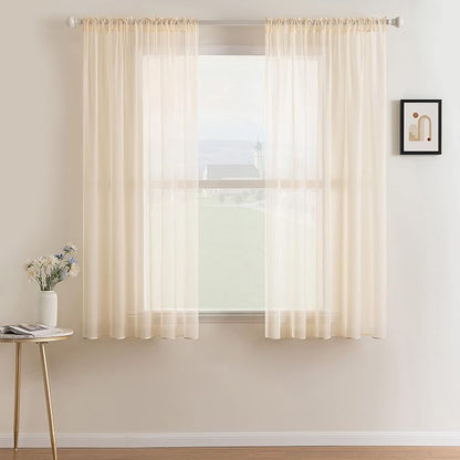 MIULEE Cream Beige Sheer Curtains 54 X 63 Inches, 2 Panels | Solid Color by MIULEE