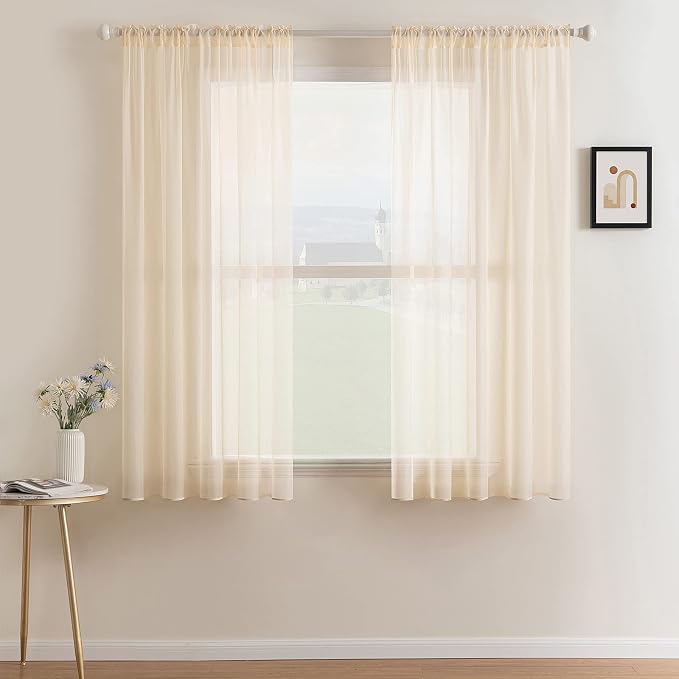 MIULEE Cream Beige Sheer Curtains 38 X 45 Inches, 2 Panels | Sheer Window by MIULEE