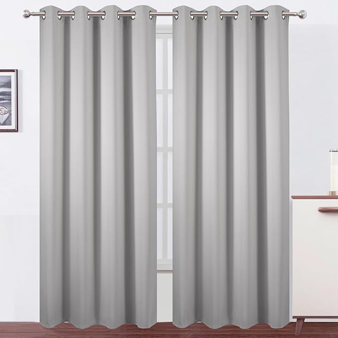 Blackout Curtains 52 x 120 Inch Long Light Grey Curtains Set of 2 Panels Room by Lemomo