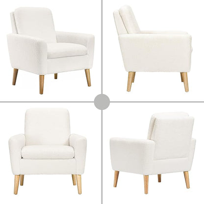 Sherpa Accent Chair, Modern White Teddy Fabric Upholstered Comfortable Armchair - Image 7