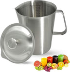 70 oz Stainless Steel Pitcher with Lid and Handle – Large Metal Measuring Cup with Markings, 2 Liter Water Jug for Frothing Milk, Latte Art, Coffee, Iced Tea, Espresso, Hot or Cold Liquids
