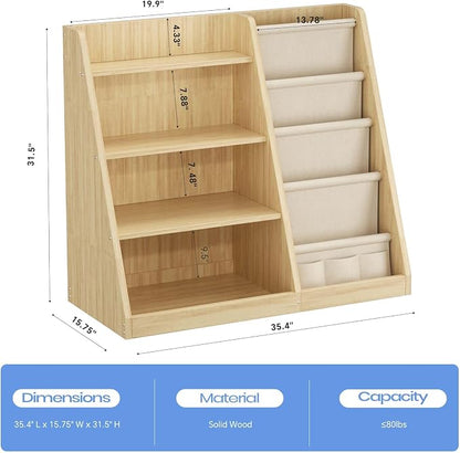 EXPERLAM Kids Bookshelf and Toy Storage Organizer, 4 Tier Wooden Kids Book Shelf - Image 2